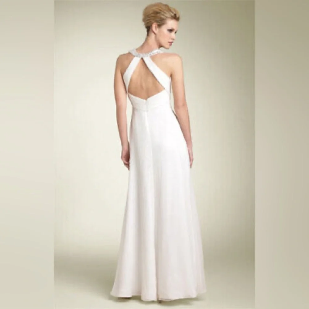 AIDAN MATTOX SILK IVORY BEADED KEYHOLE NECK EVENING GOWN SIZE 6 - Picture 2 of 13